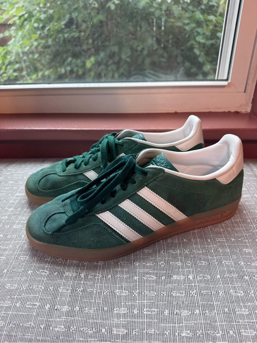 adidas Green Suede Gazelle retro Sneakers with White Stripes & gum sole - 44.5